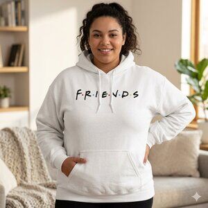 LOVE TRIBE Friends Logo Long Sleeve White Hooded Cozy Sweatshirt Size 2XL NWoT
